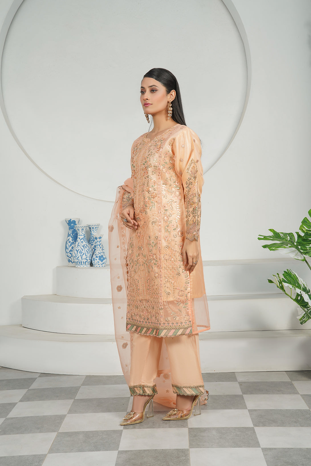 3-PC Fancy Embroidered Organza