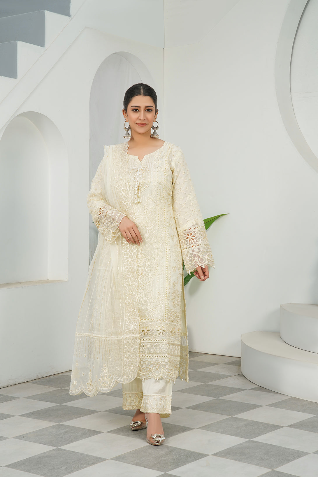 3-PC Fancy Embroidered Dress