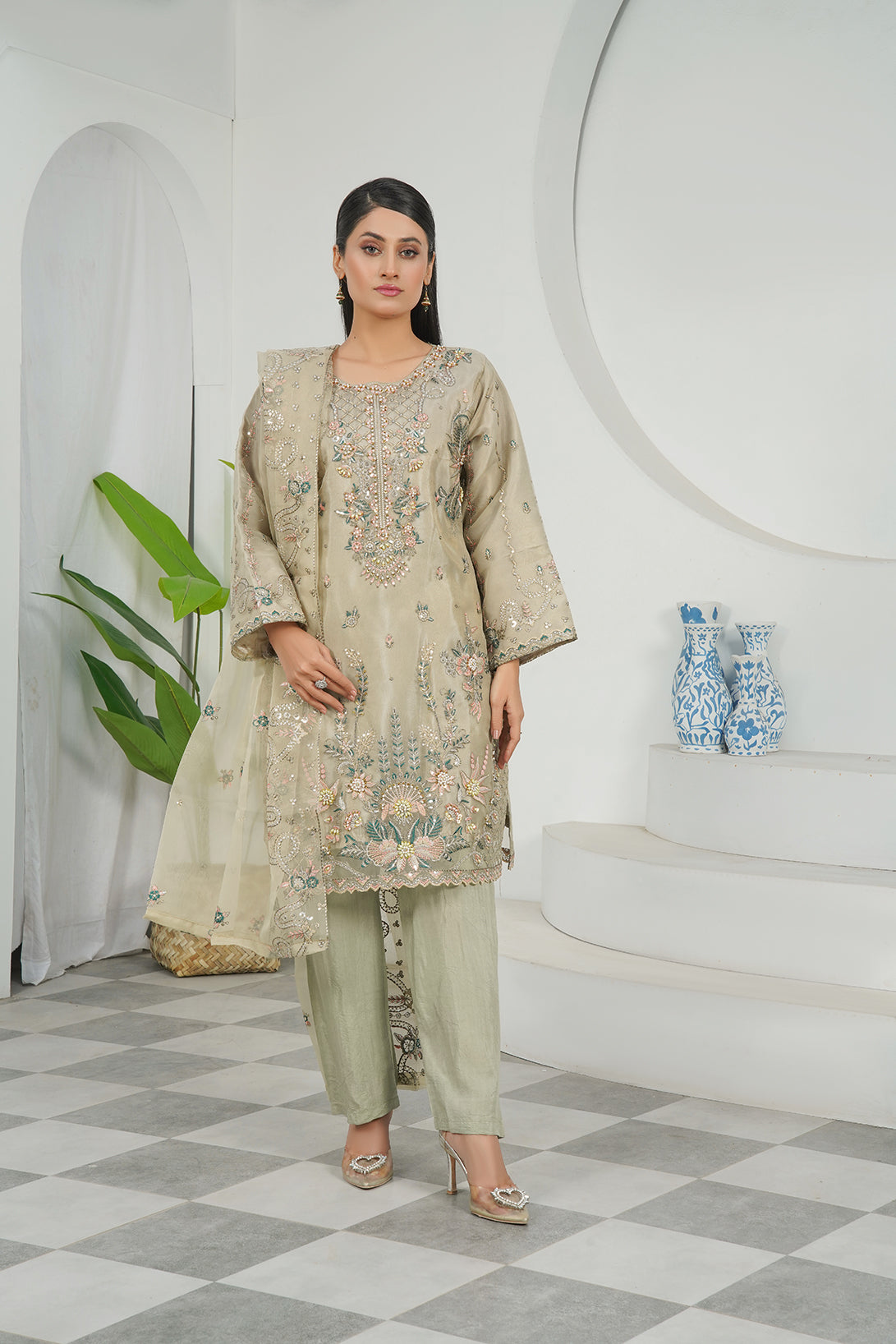 3-PC Fancy Embroidered Organza