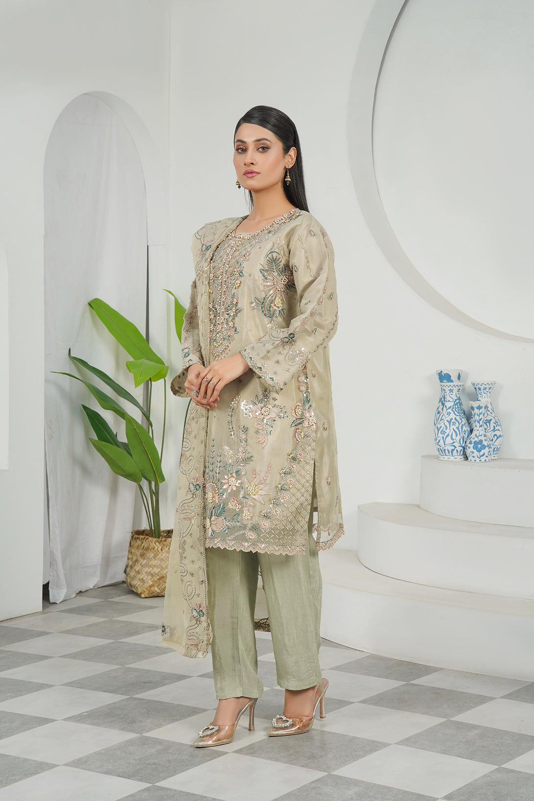 3-PC Fancy Embroidered Organza