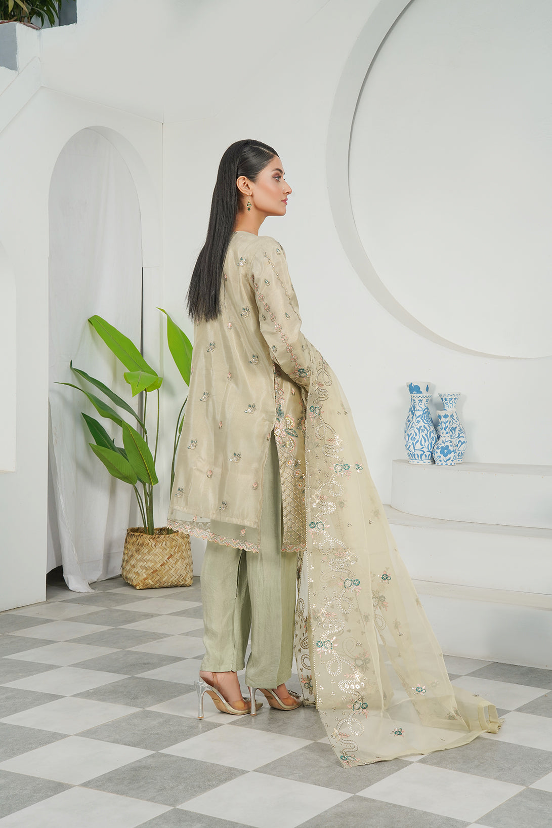 3-PC Fancy Embroidered Organza