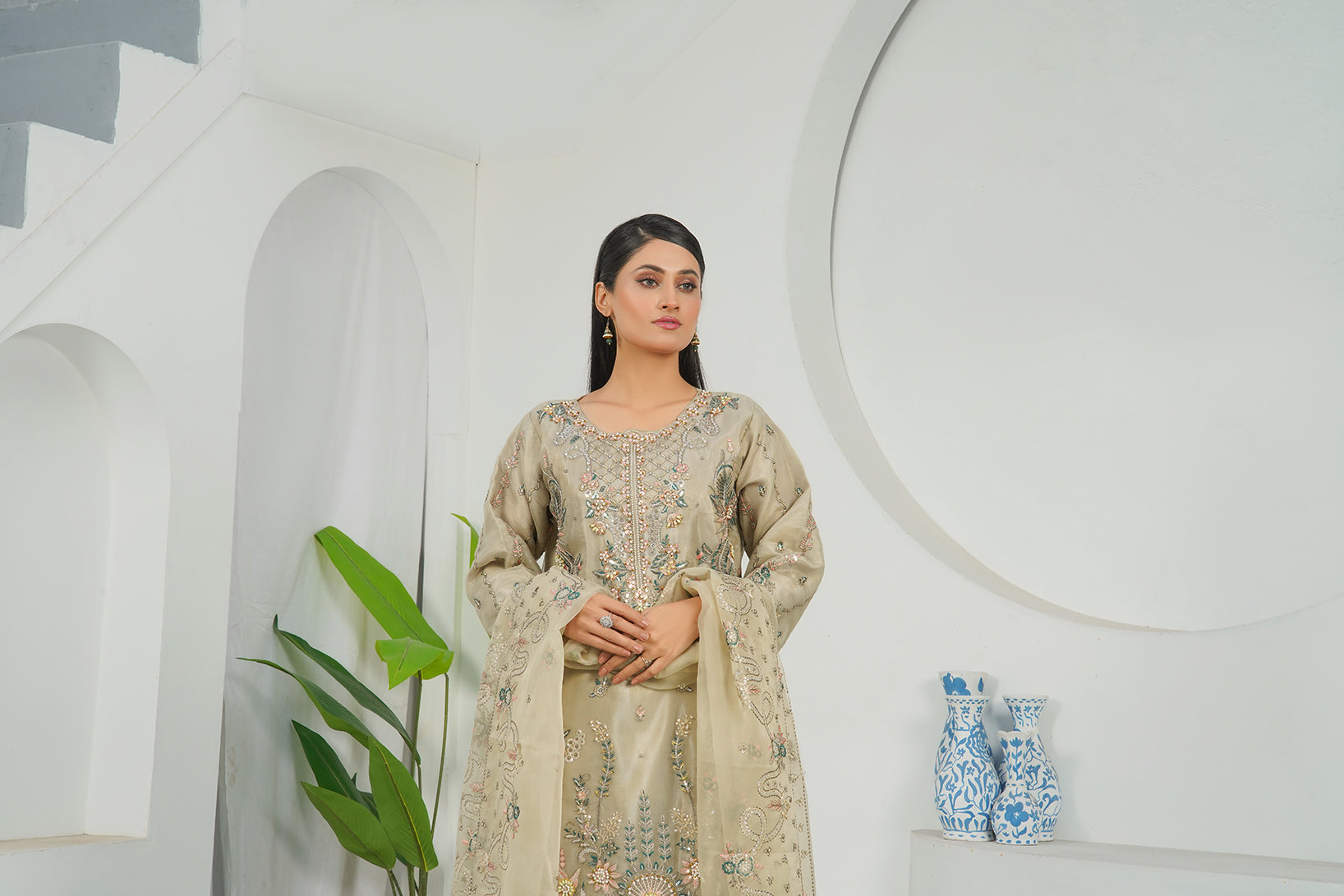 3-PC Fancy Embroidered Organza