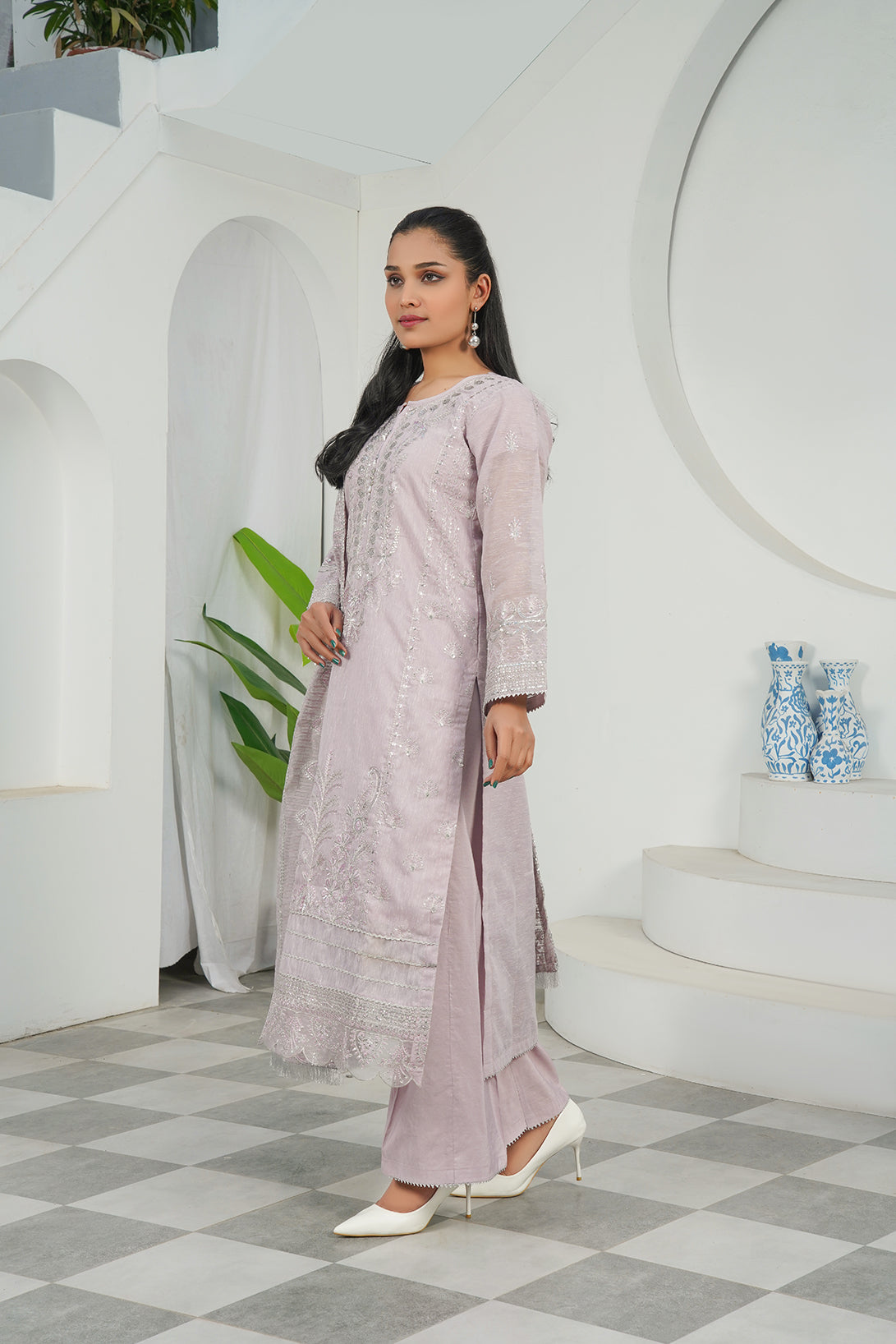 3-PC Embroidered Poly Slub