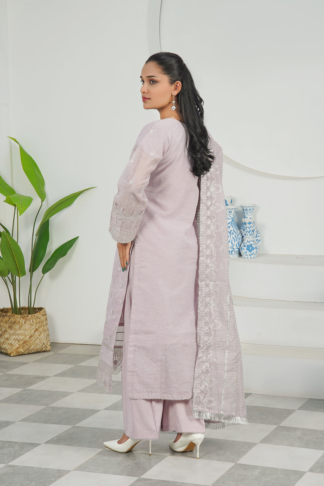 3-PC Embroidered Poly Slub