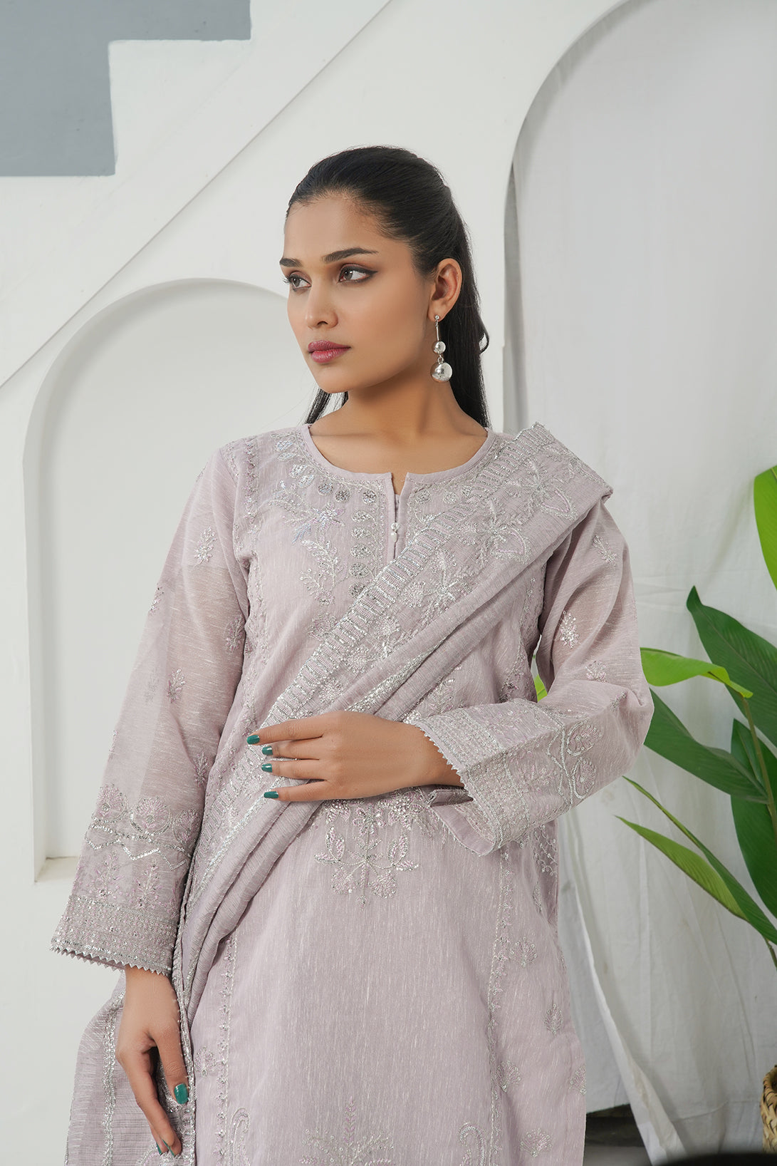 3-PC Embroidered Poly Slub