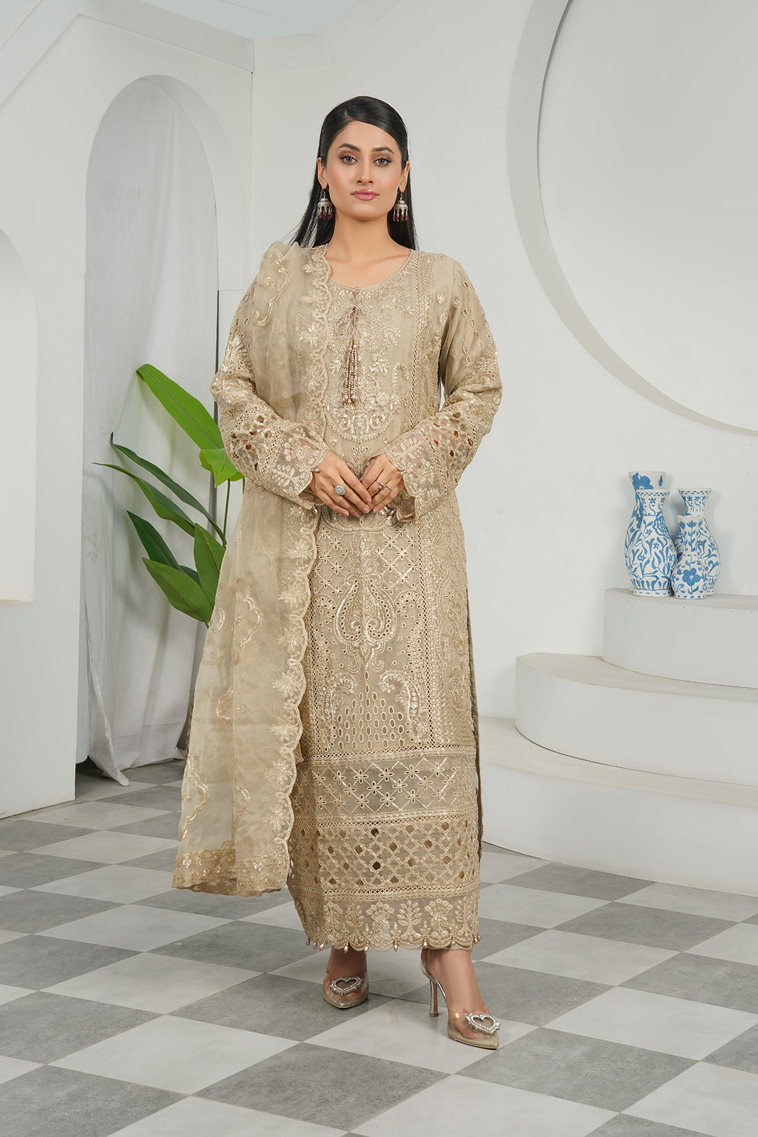 3-PC Embroidered Cambric