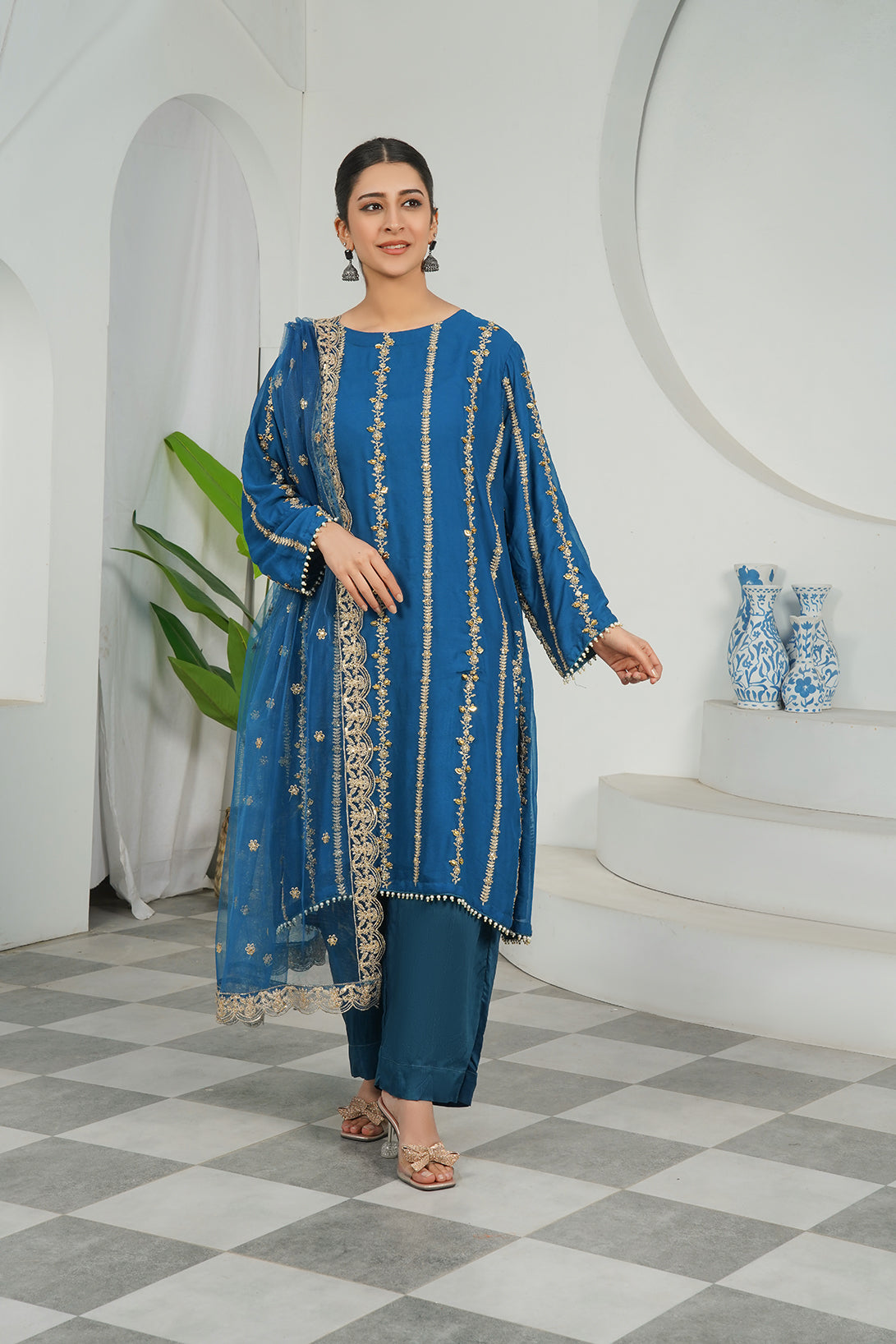 3-PC Fancy Embroidered Dress
