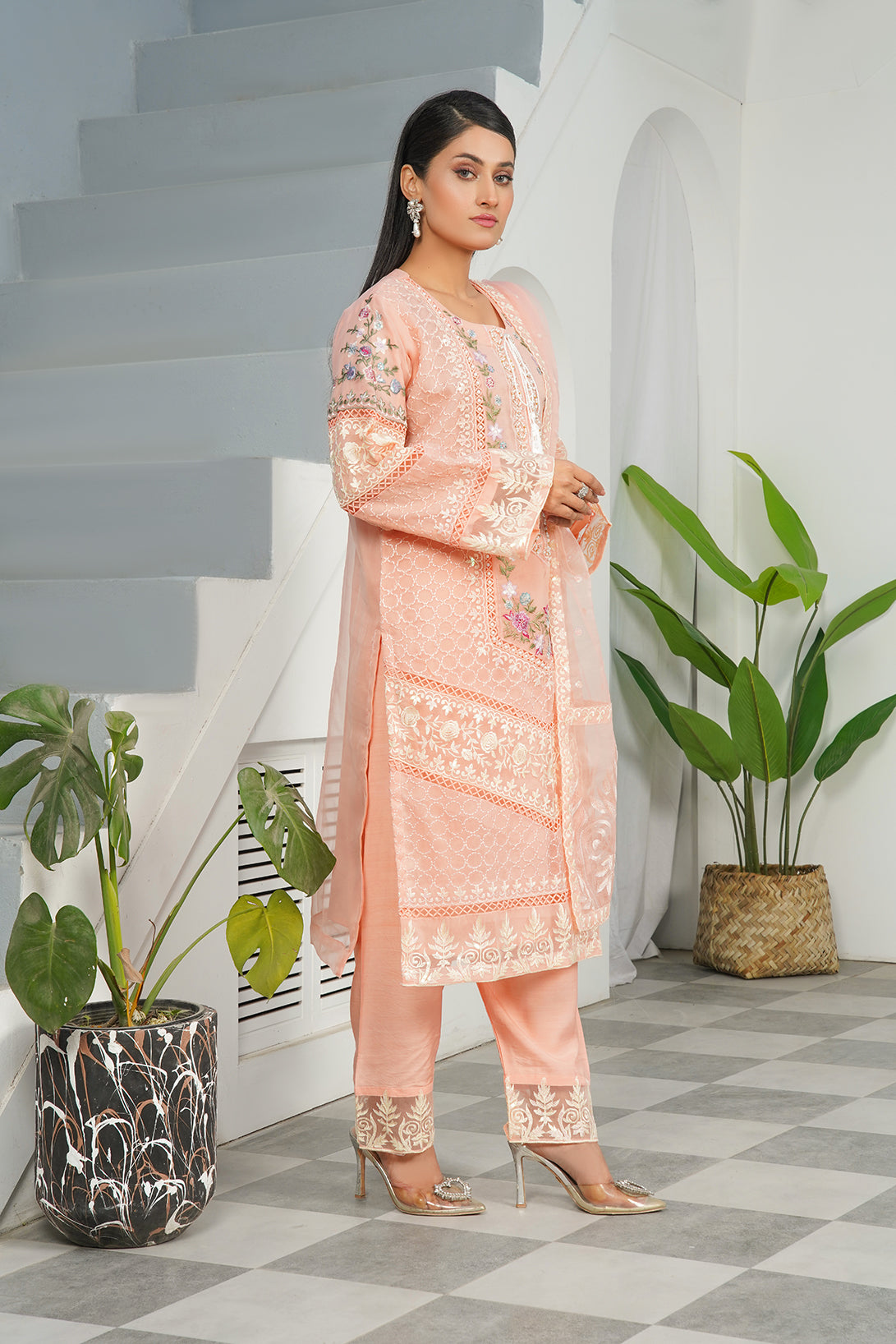 3-PC Fancy Embroidered Organza