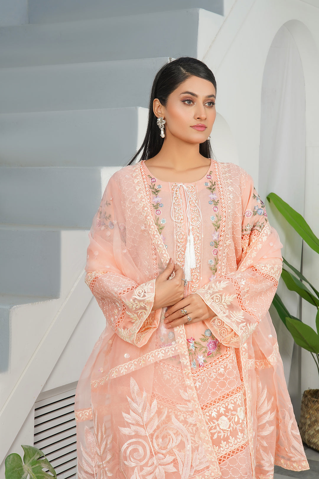 3-PC Fancy Embroidered Organza