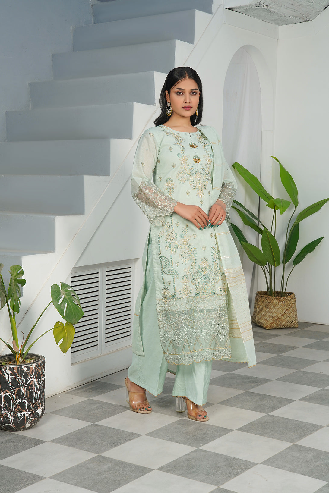 3-PC Embroidered Poly Slub