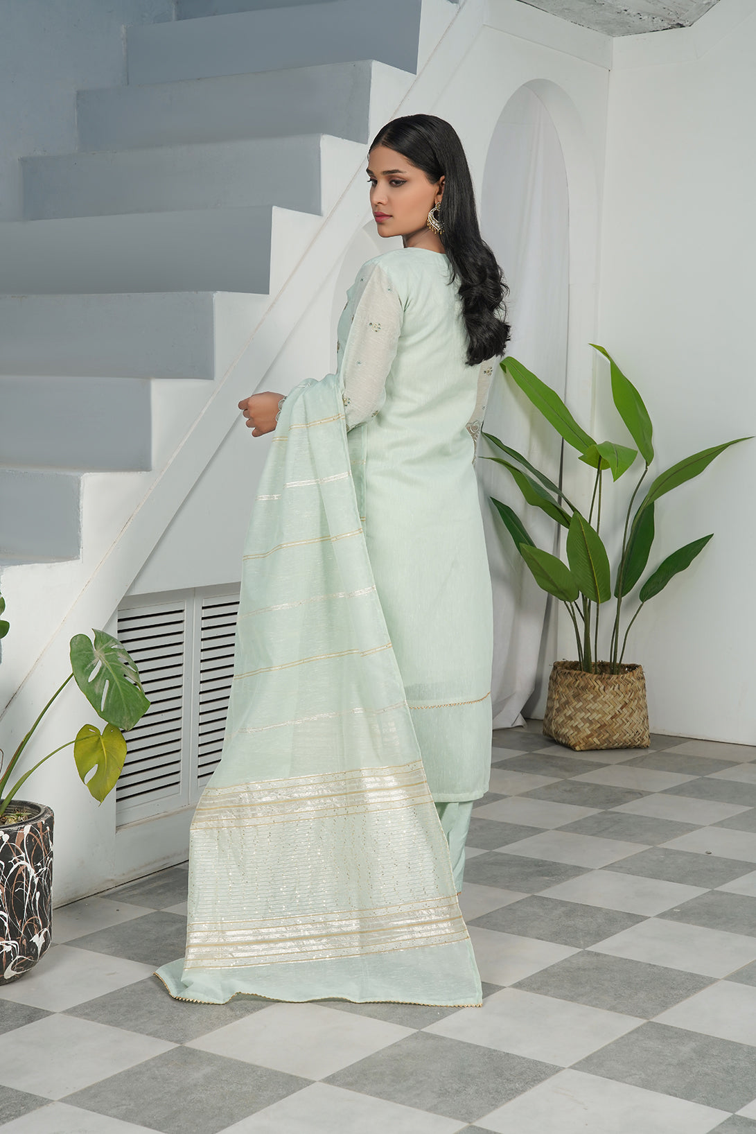 3-PC Embroidered Poly Slub