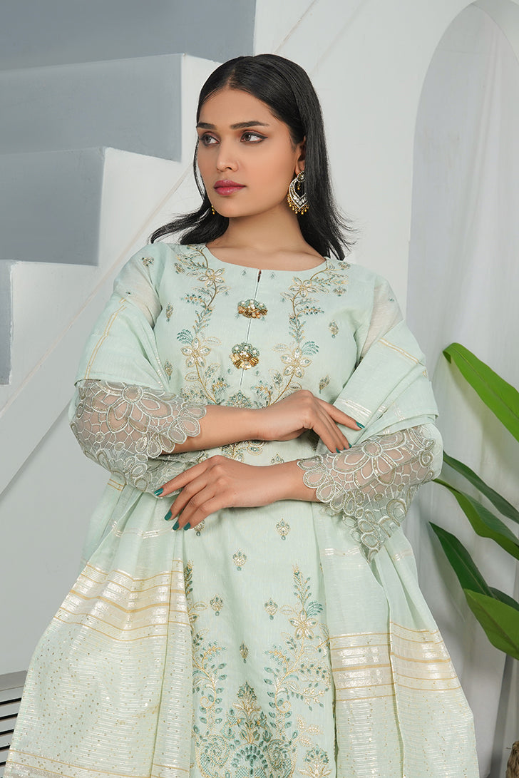 3-PC Embroidered Poly Slub