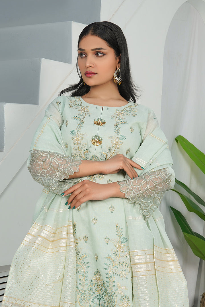 3-PC Embroidered Poly Slub