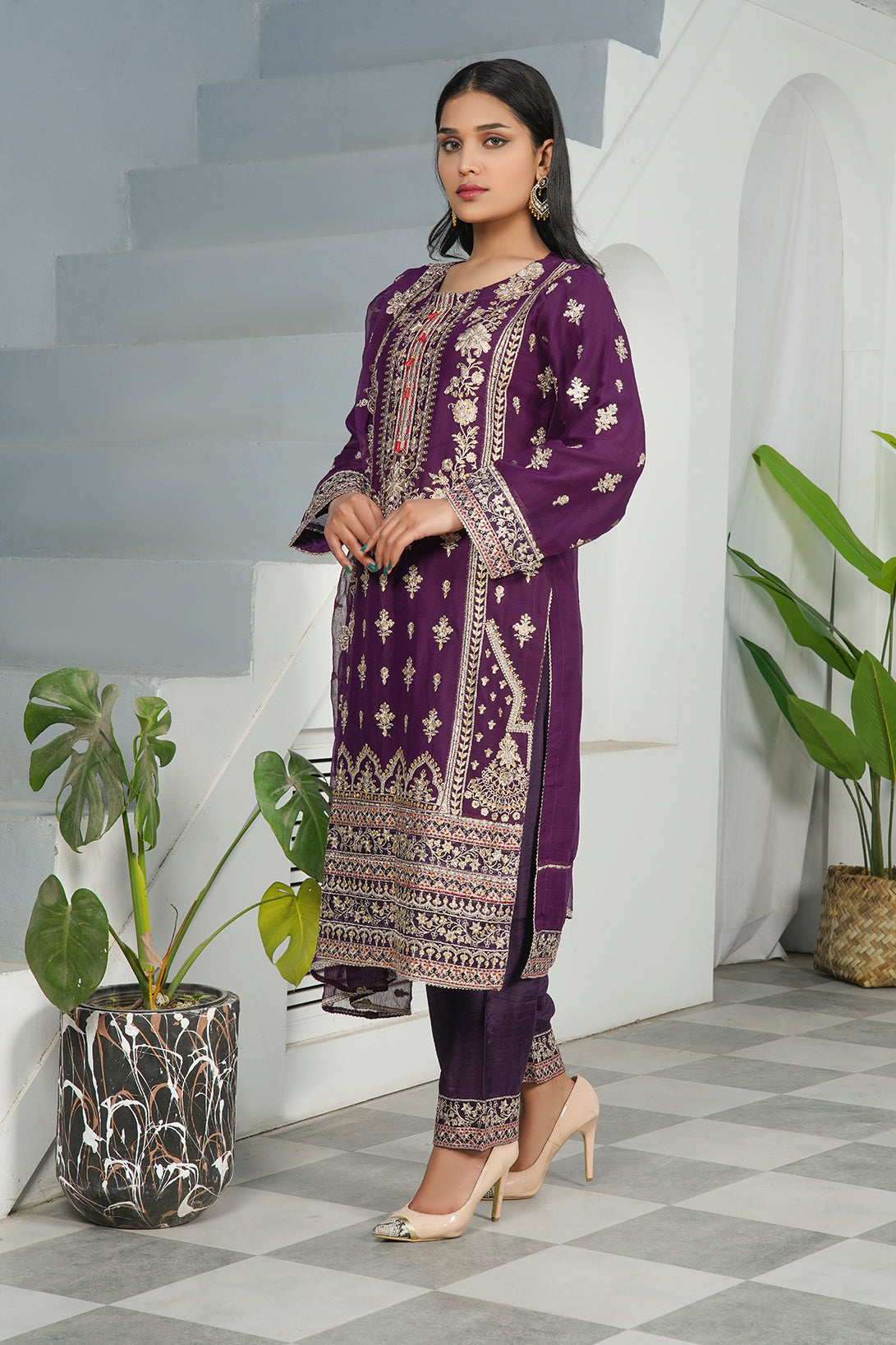 3-PC Fancy Embroidered Dress