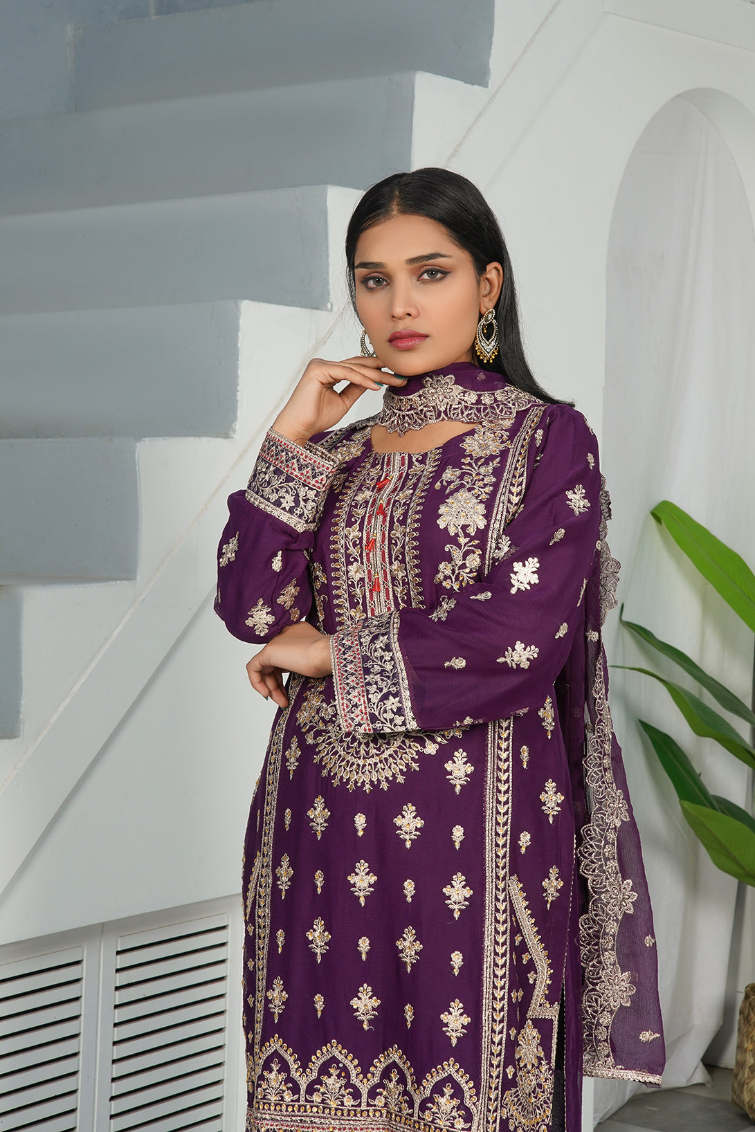3-PC Fancy Embroidered Dress
