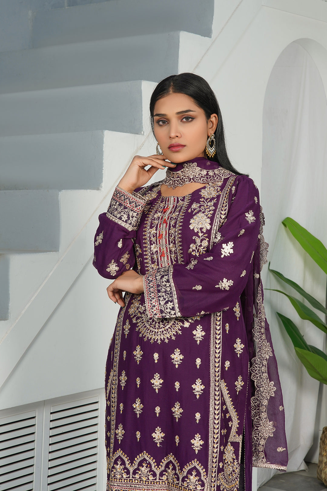 3-PC Fancy Embroidered Dress