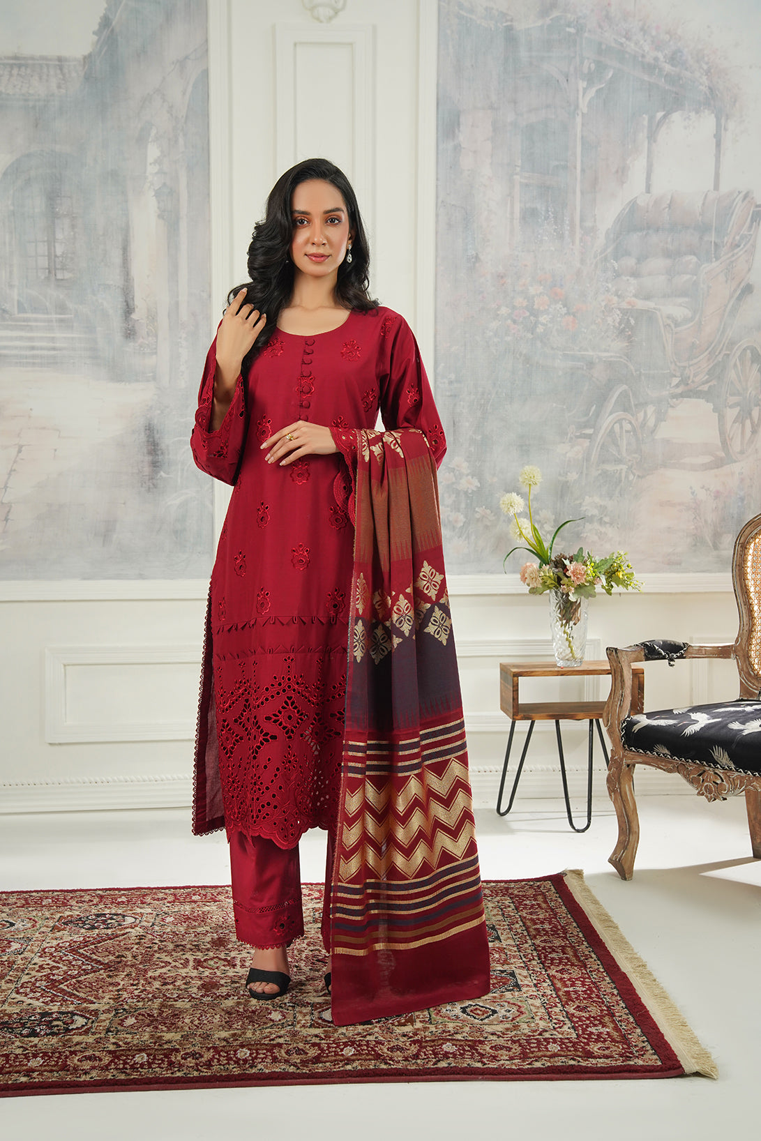 3-PC Casual Embroidered  Cambric