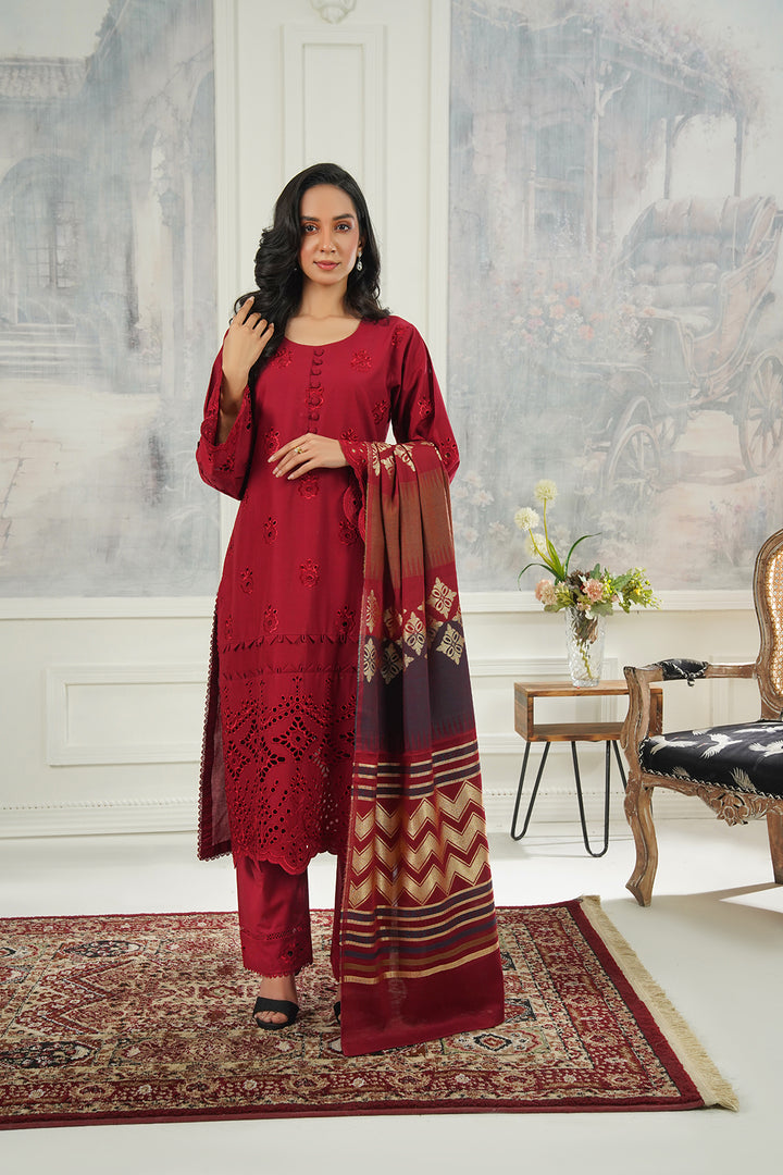 3-PC Casual Embroidered  Cambric