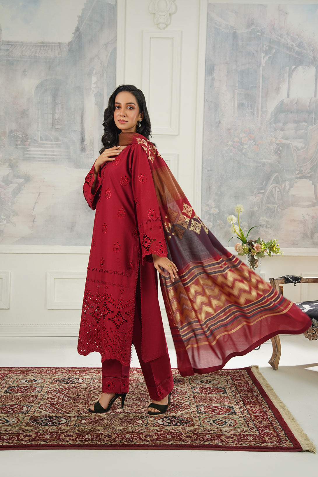 3-PC Casual Embroidered  Cambric
