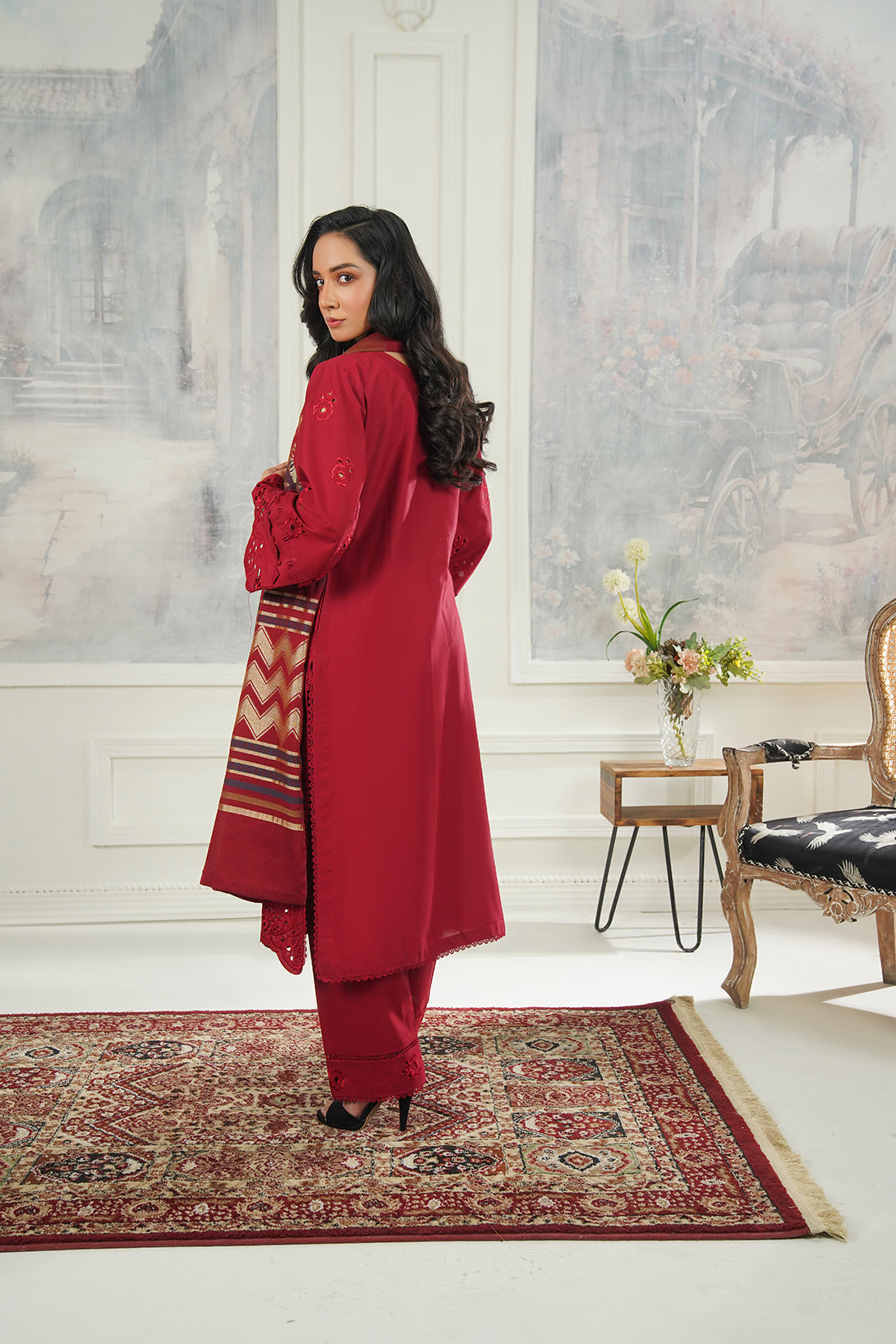 3-PC Casual Embroidered  Cambric