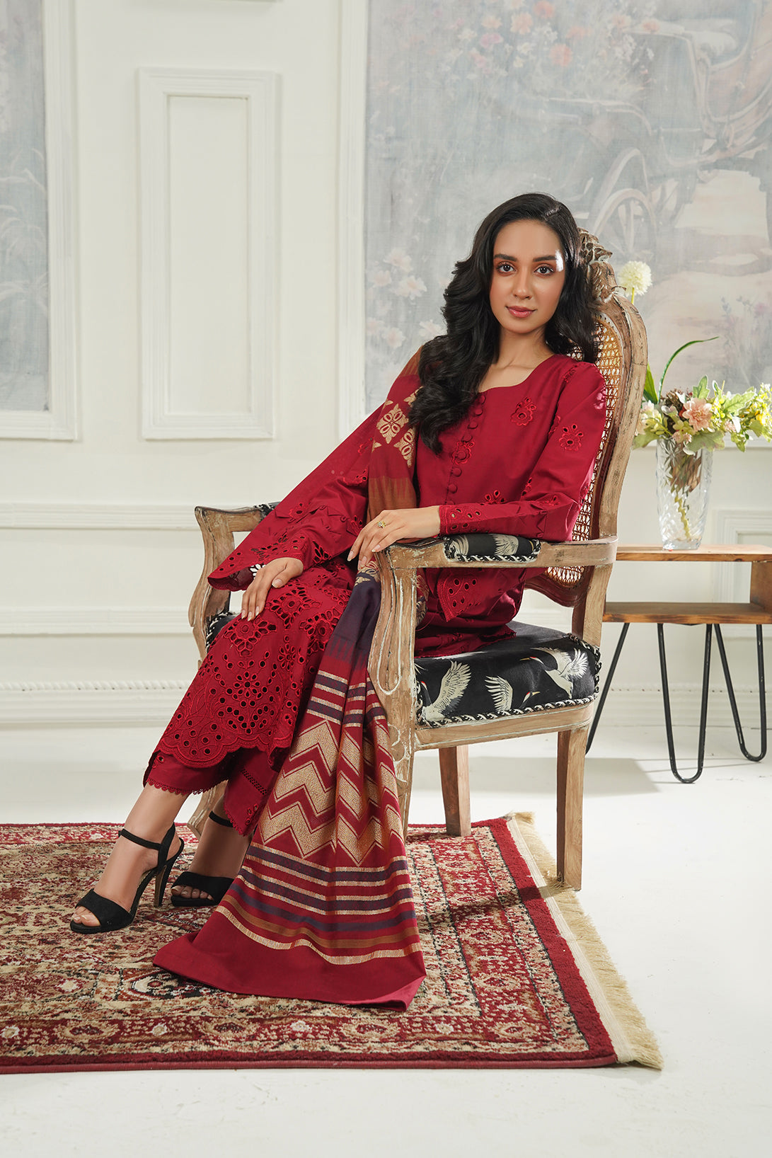 3-PC Casual Embroidered  Cambric
