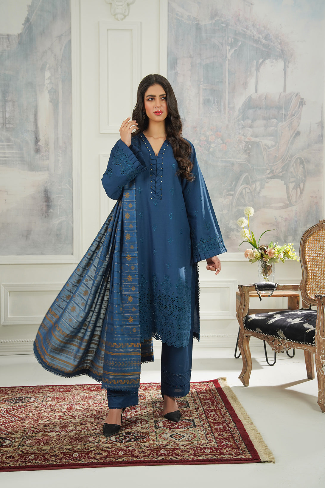 3-PC Casual Embroidered Cambric