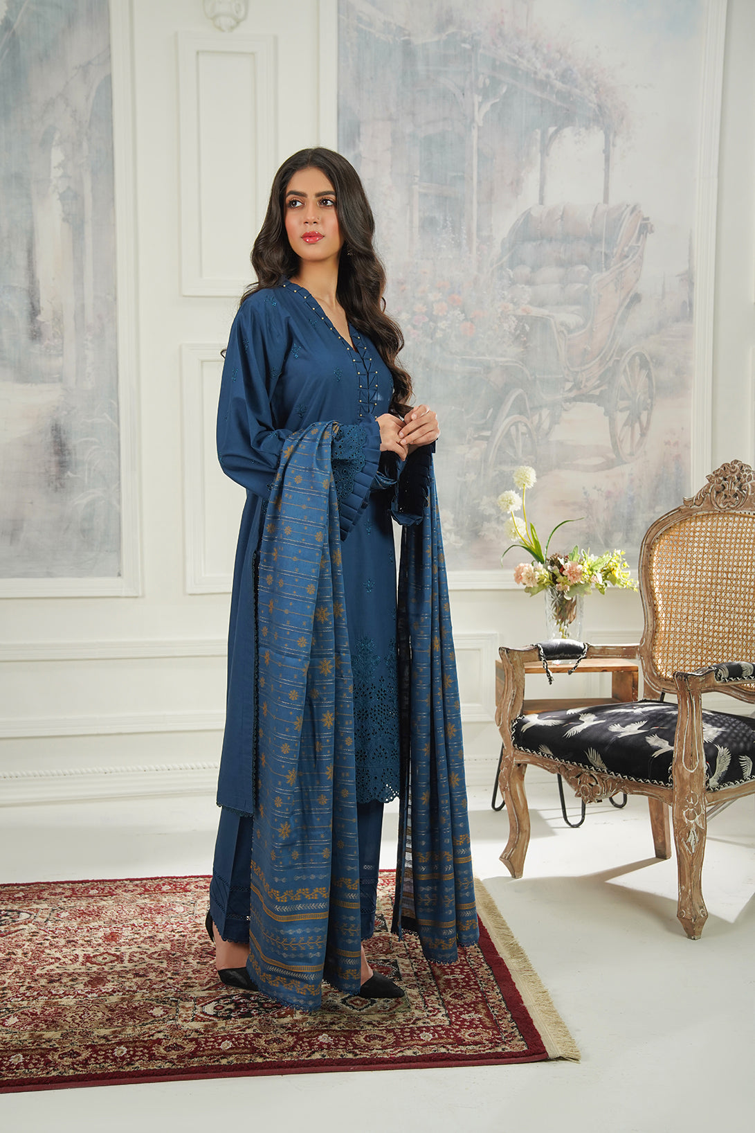 3-PC Casual Embroidered Cambric