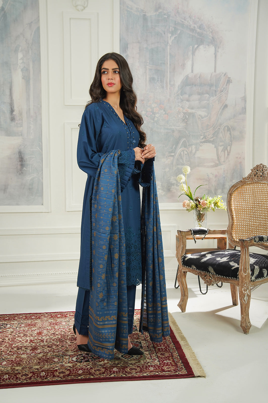 3-PC Casual Embroidered Cambric