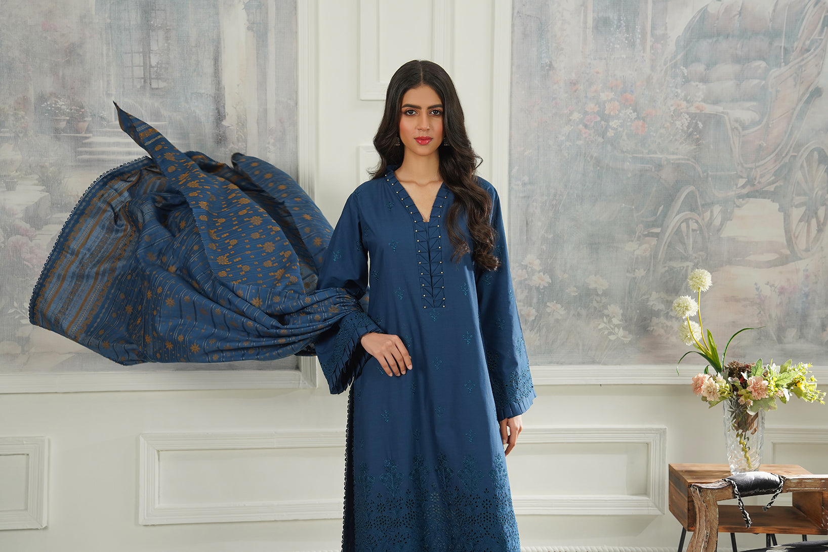 3-PC Casual Embroidered Cambric