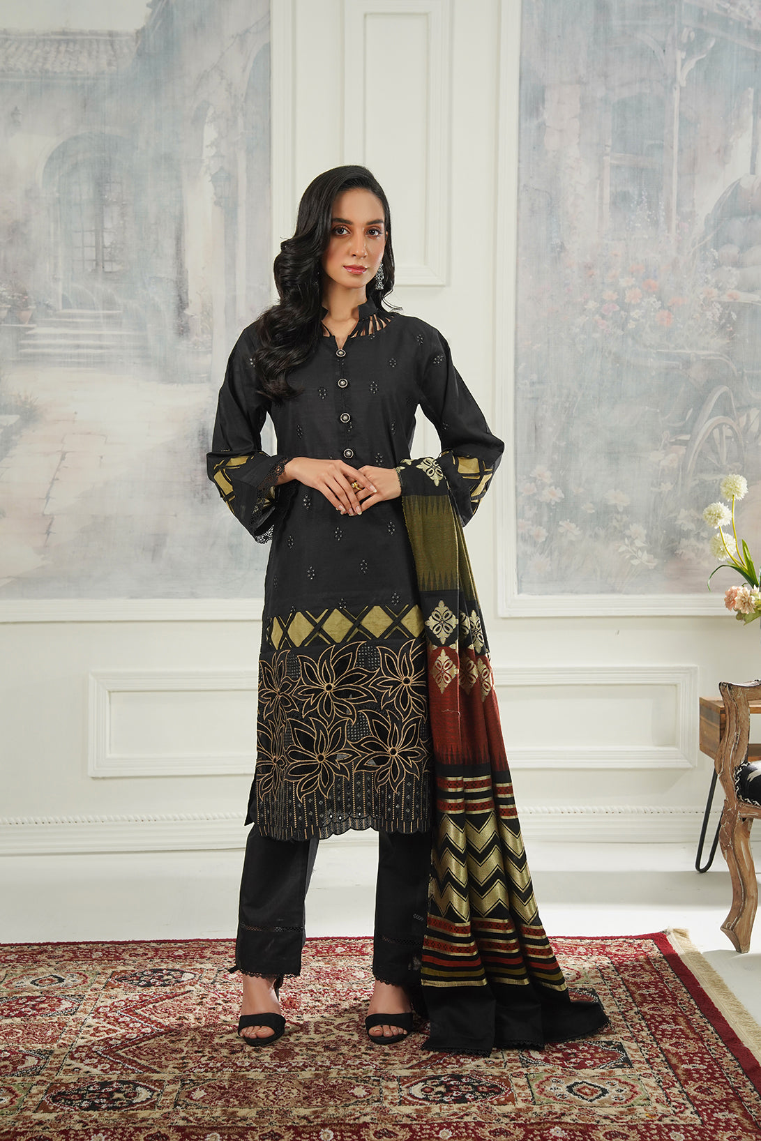 3-PC Casual Embroidered Cambric