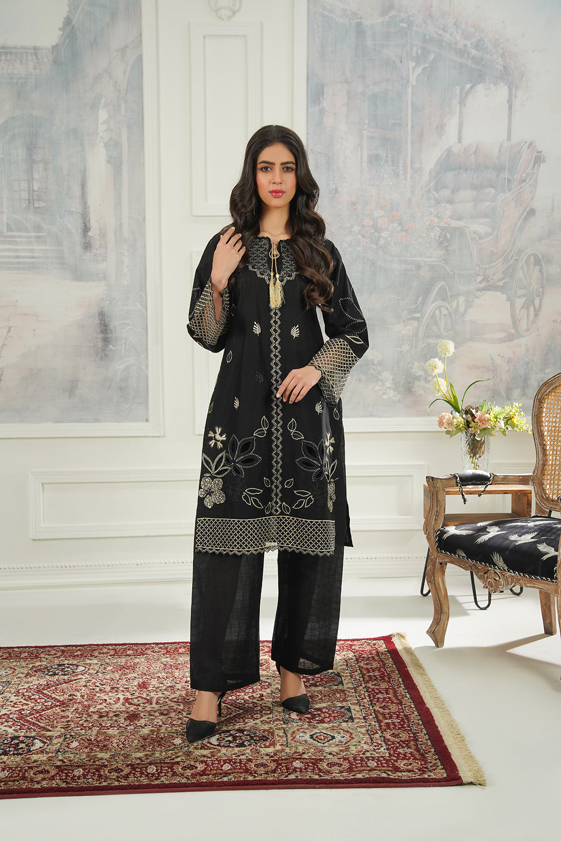 2-PC Embroidered Cambric