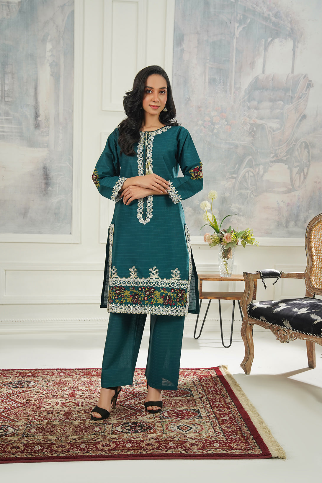 2-PC Embroidered Cambric