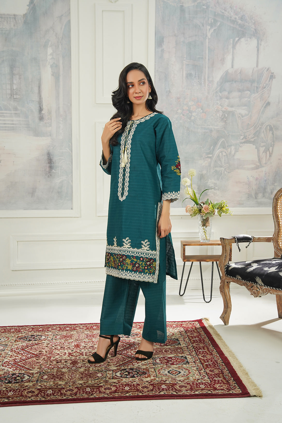 2-PC Embroidered Cambric
