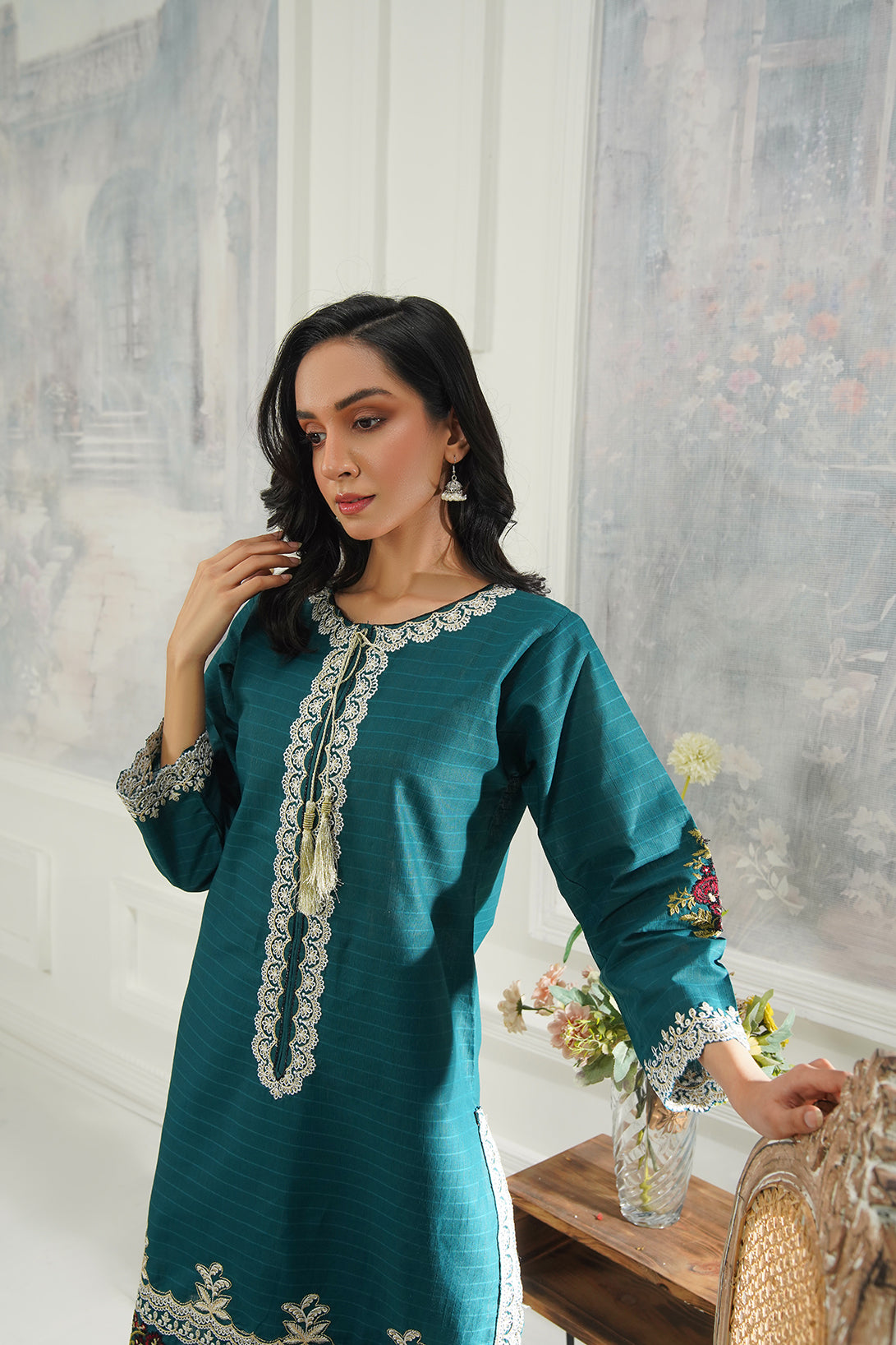 2-PC Embroidered Cambric
