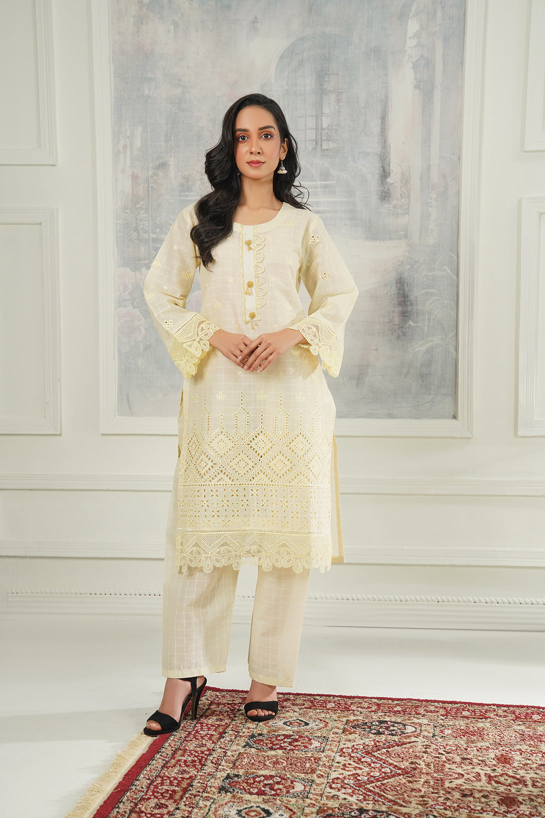 2-PC Embroidered Cambric