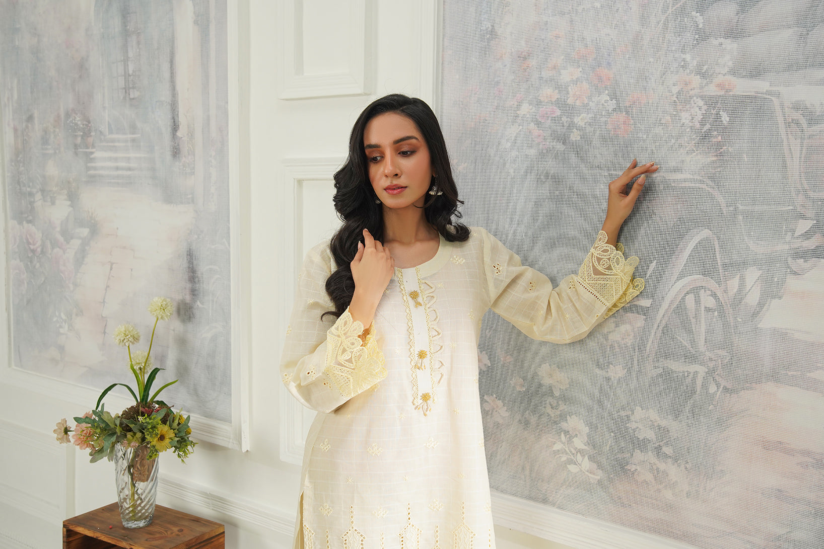 2-PC Embroidered Cambric