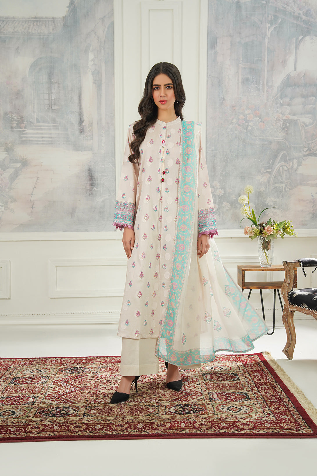 3-PC Fancy Embroidered Self Jacquard