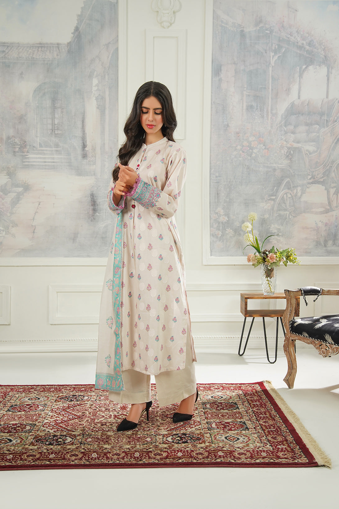 3-PC Fancy Embroidered Self Jacquard