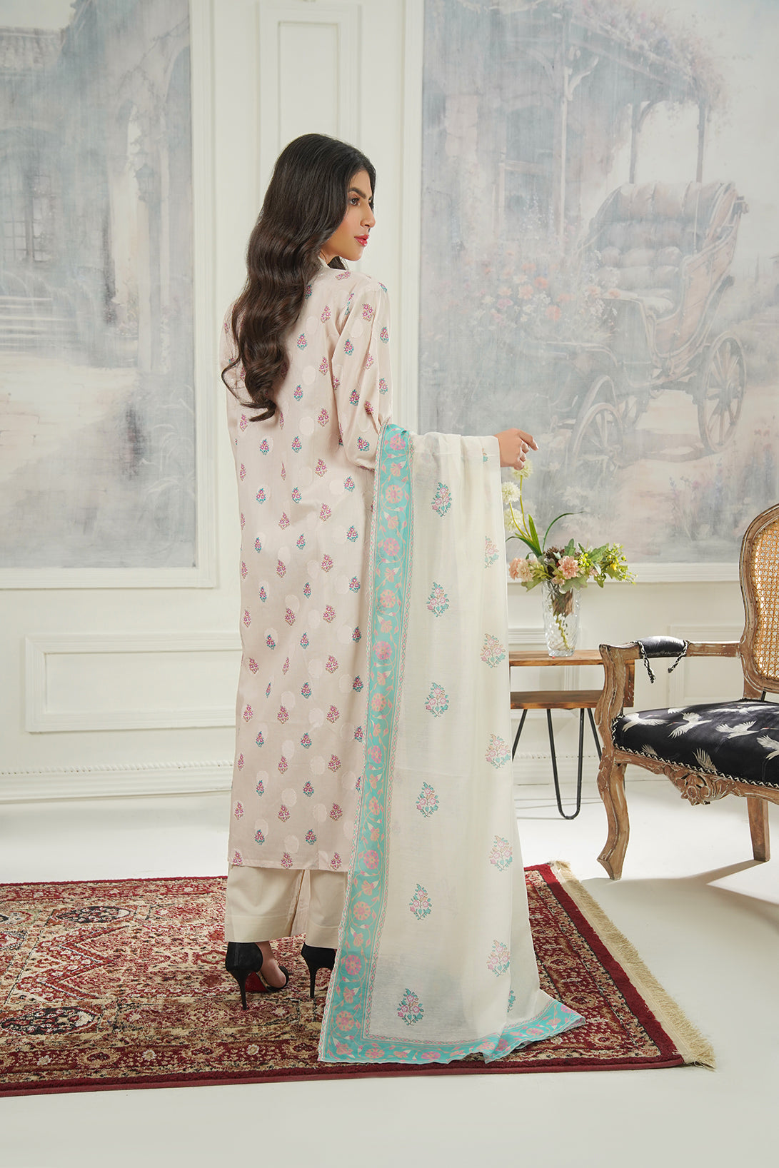 3-PC Fancy Embroidered Self Jacquard