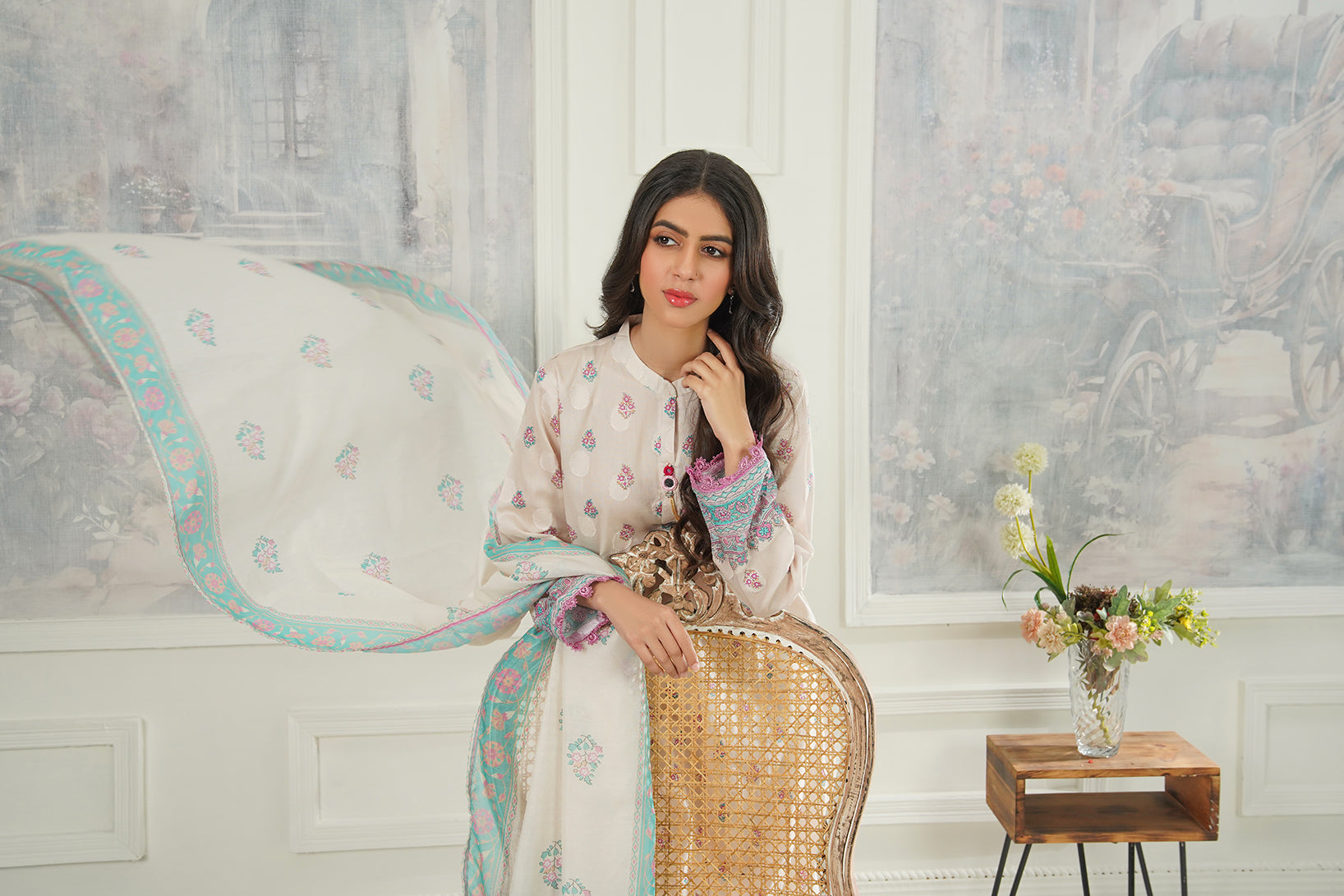 3-PC Fancy Embroidered Self Jacquard
