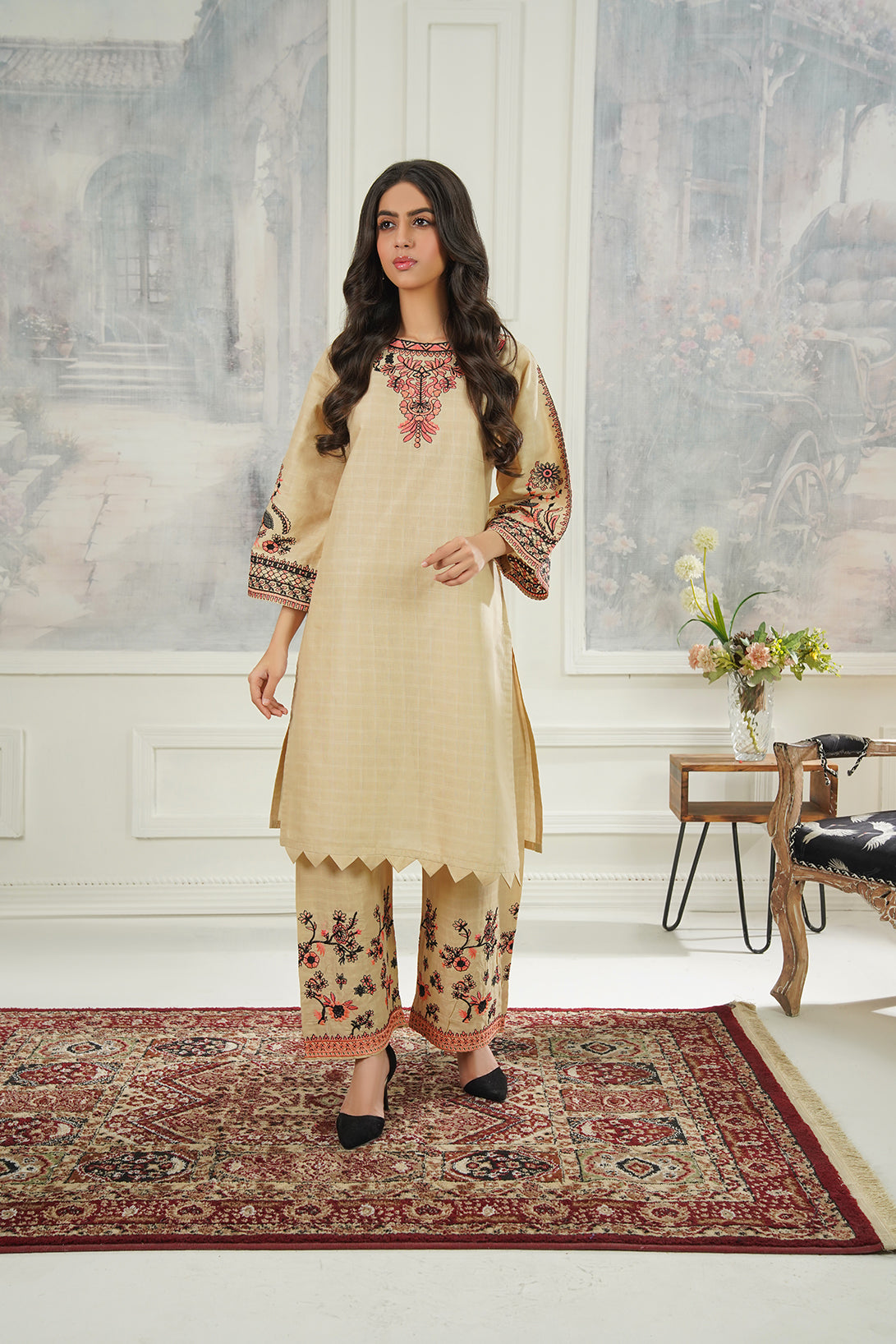 2-PC Embroidered Cambric
