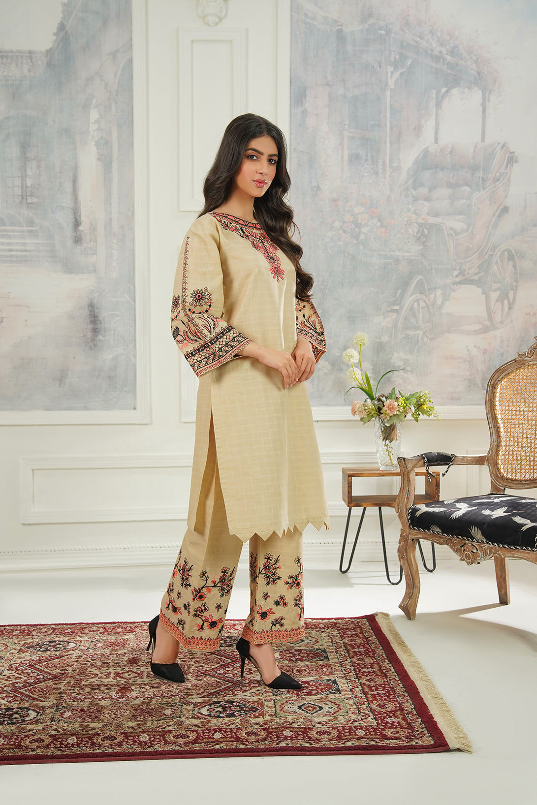 2-PC Embroidered Cambric