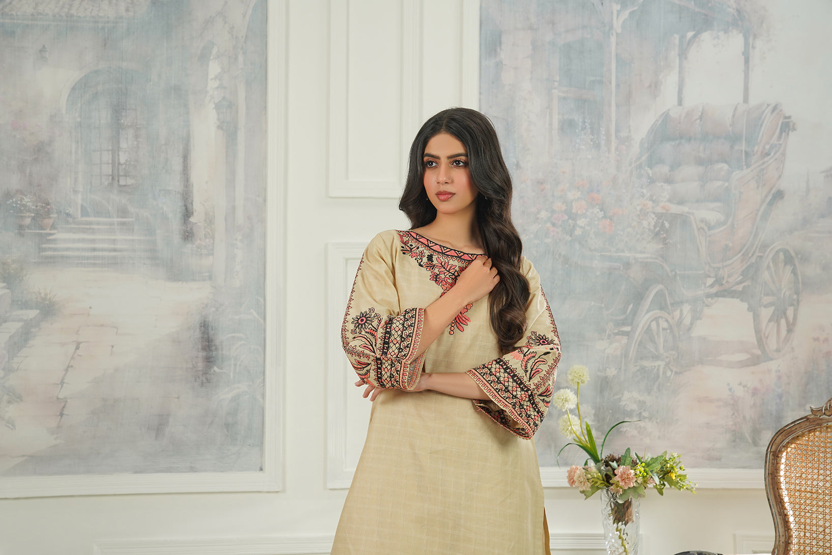 2-PC Embroidered Cambric