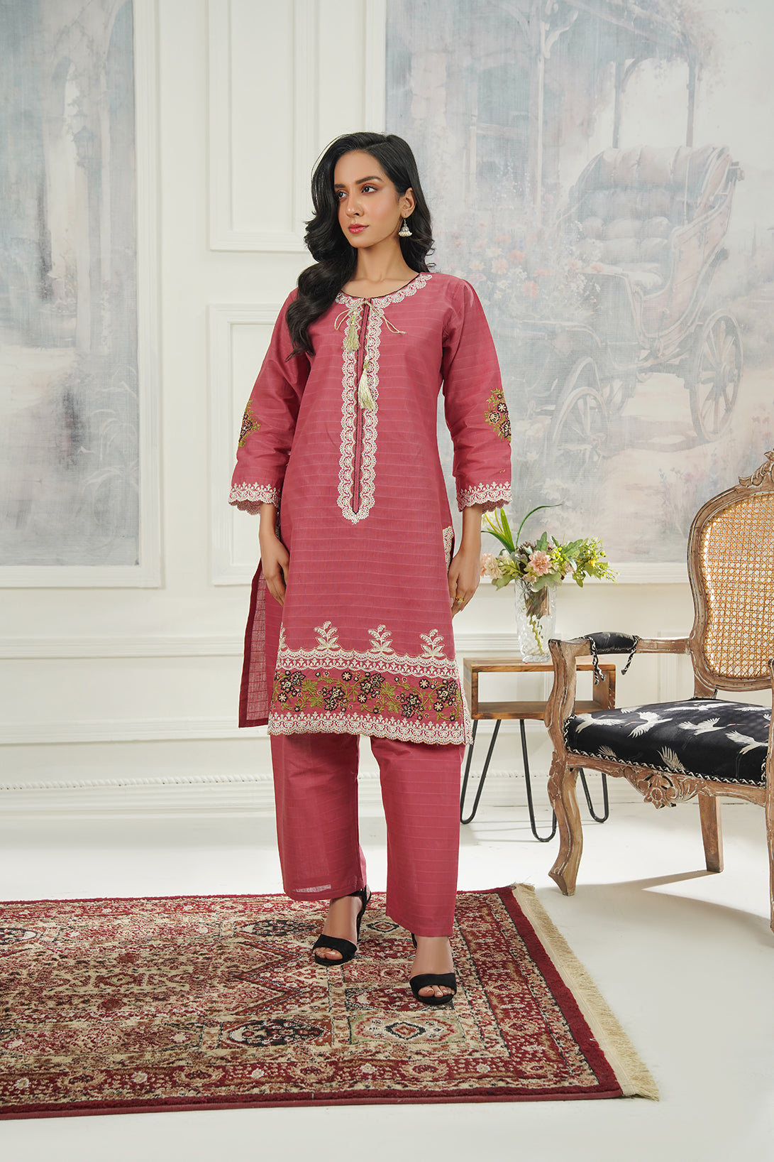 2-PC Embroidered Cambric