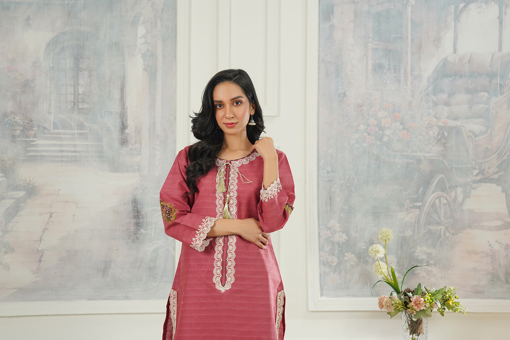 2-PC Embroidered Cambric