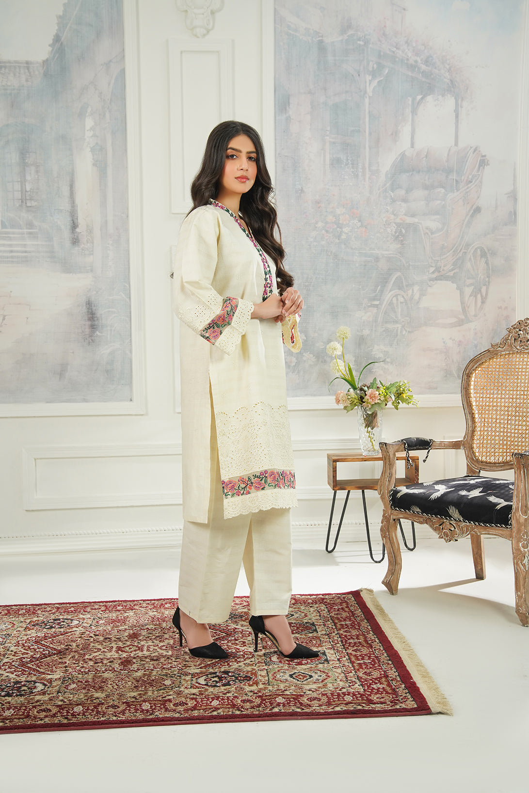 2-PC Embroidered Cambric