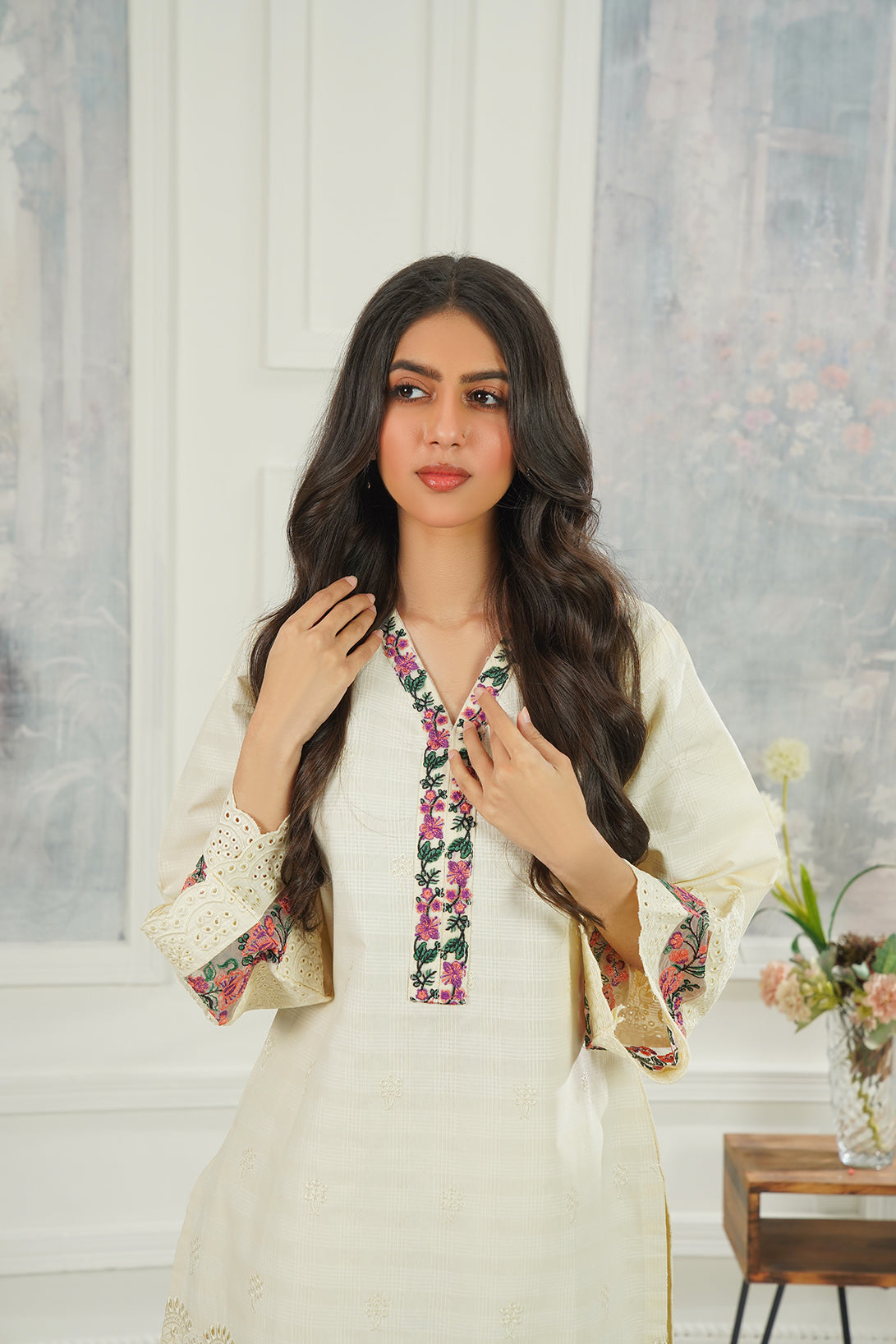 2-PC Embroidered Cambric