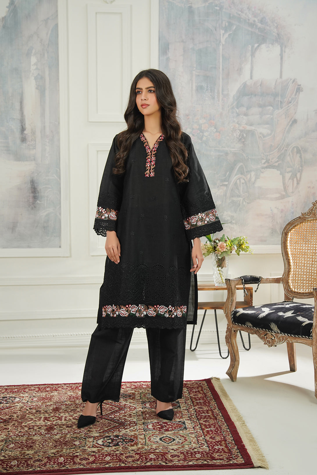 2-PC Embroidered Cambric