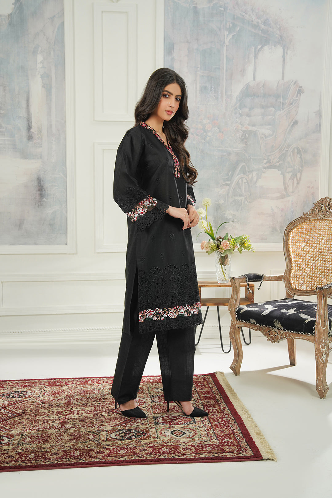 2-PC Embroidered Cambric