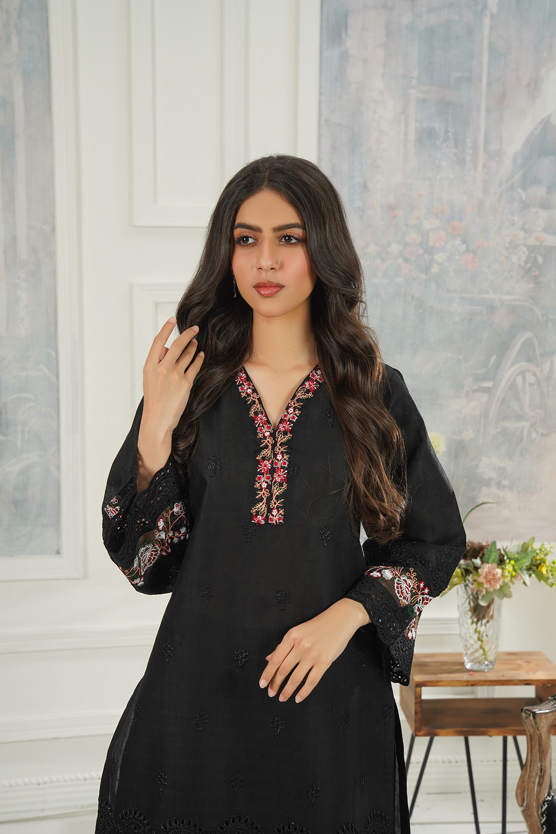 2-PC Embroidered Cambric